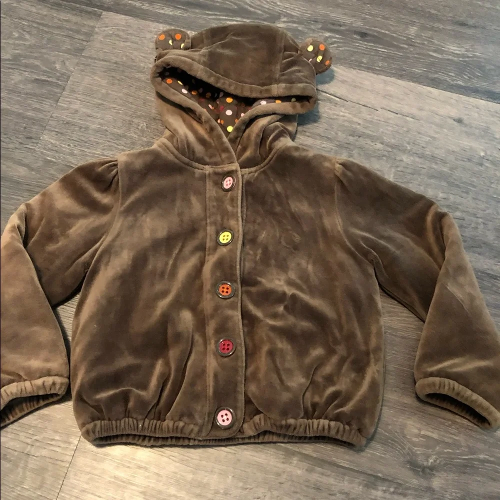 Gymboree Brown Plush Hooded Jacket with Multicolor Polka Dot Lining